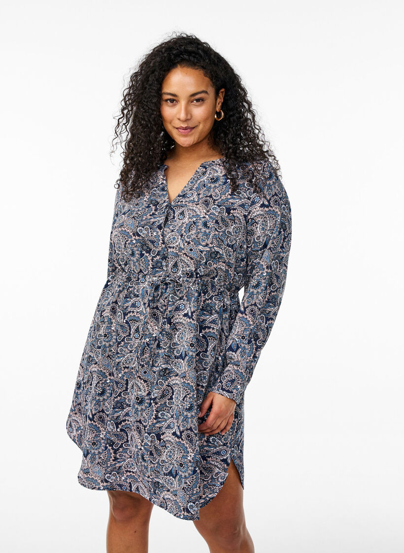 Knælang kjole med bindebånd, Beige, Model image number 0