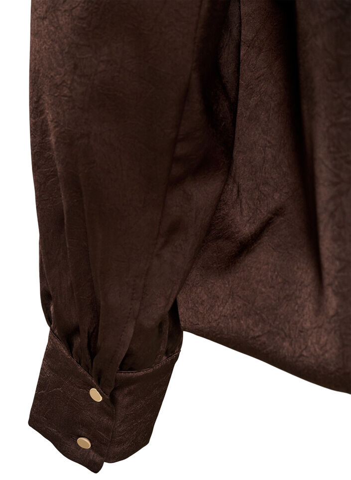 Bluse med satinlook og ballonform, Brun, Packshot image number 3