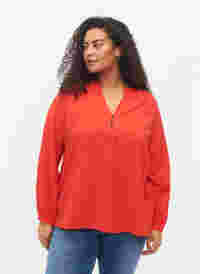 Langærmet bluse i viskosemix, Fiery Red, Model