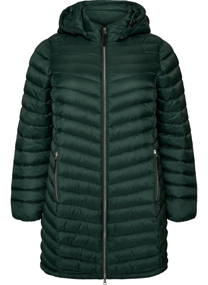Letv&aelig;gts jakke med lommer og aftagelig h&aelig;tte, Gr&oslash;n, Packshot image number 0