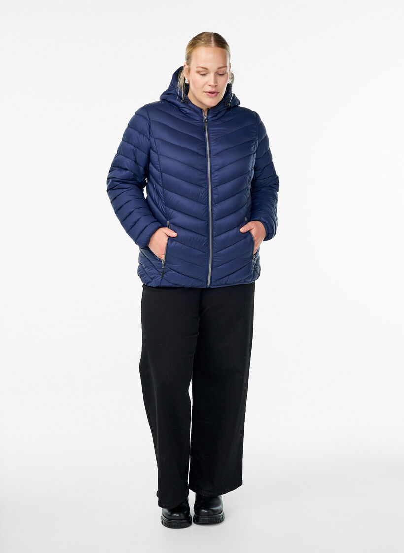 Letv&aelig;gts jakke med h&aelig;tte, Bl&aring;, Model image number 1