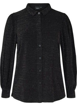Skjorte med glimmer og pufærmer, Black, Packshot image number 0
