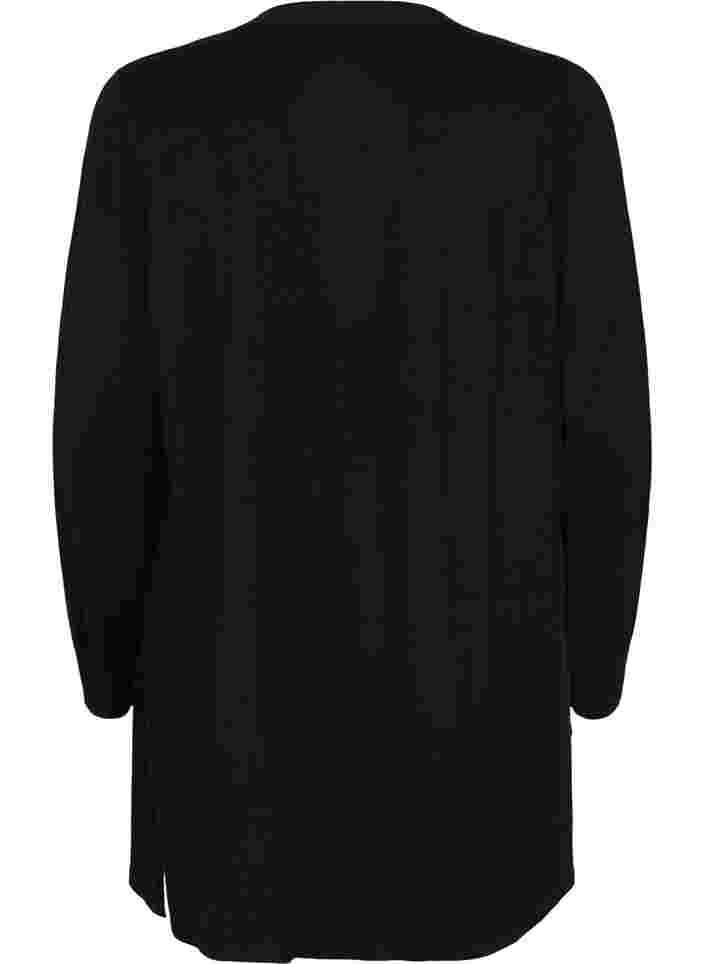 Strikket cardigan med slids og rib, Black, Packshot image number 1
