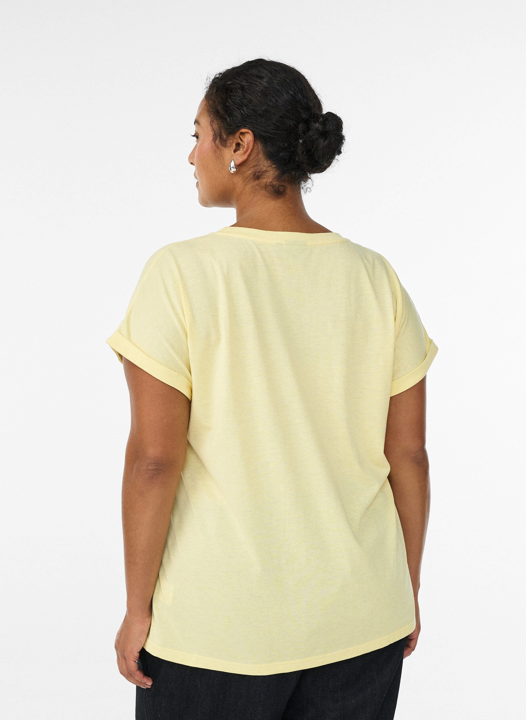 ZizziKort&aelig;rmet t-shirt i bomuldsblanding, Gul, Model image number 2