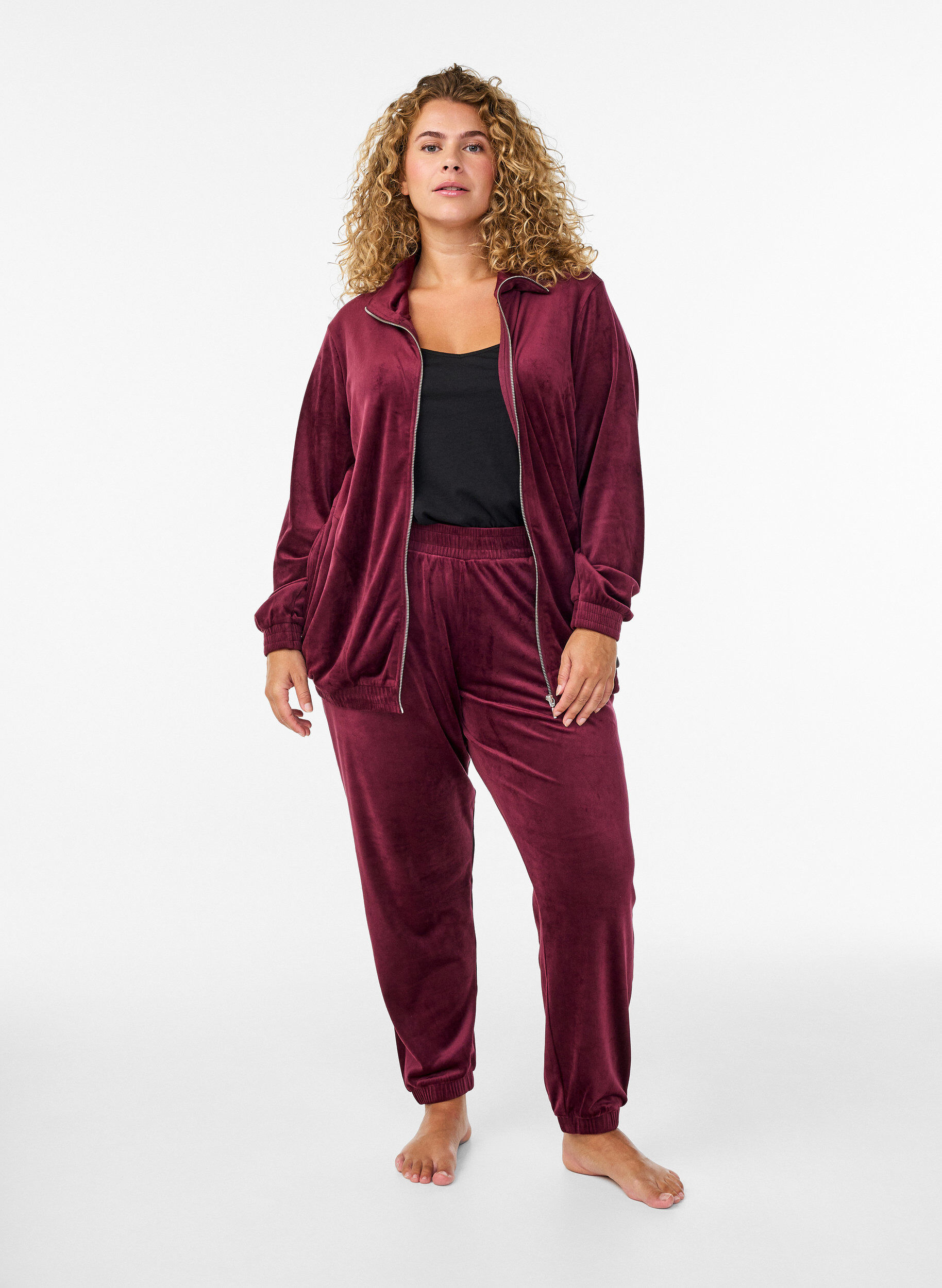 ZizziL&oslash;se bukser i velour, R&oslash;d, Model image number 0