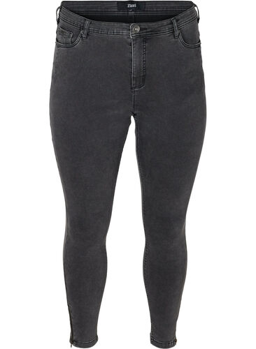 Cropped Amy jeans med lynlås, Grey Denim, Packshot image number 0