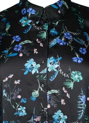 Skjortekjole med 3/4 ærmer og blomsterprint, Blue Flower AOP, Packshot image number 2