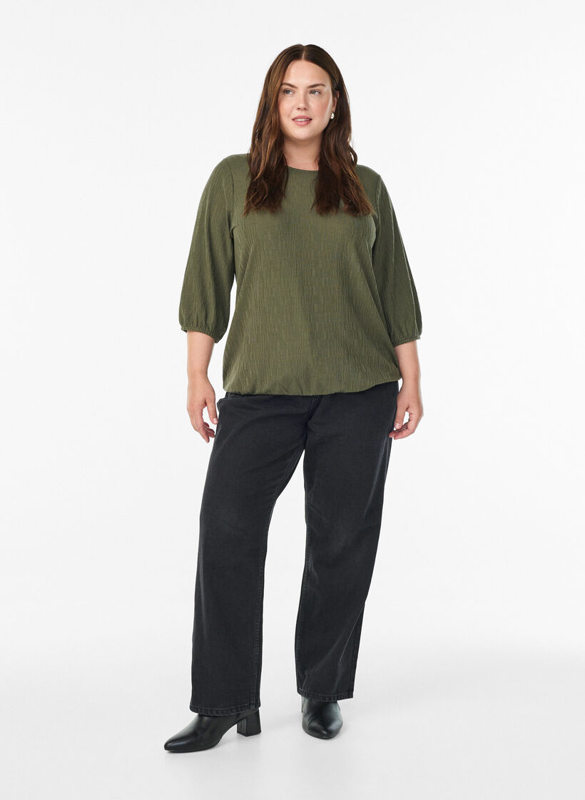 Bluse med struktur og 3/4 &aelig;rmer, Gr&oslash;n, Model image number 1