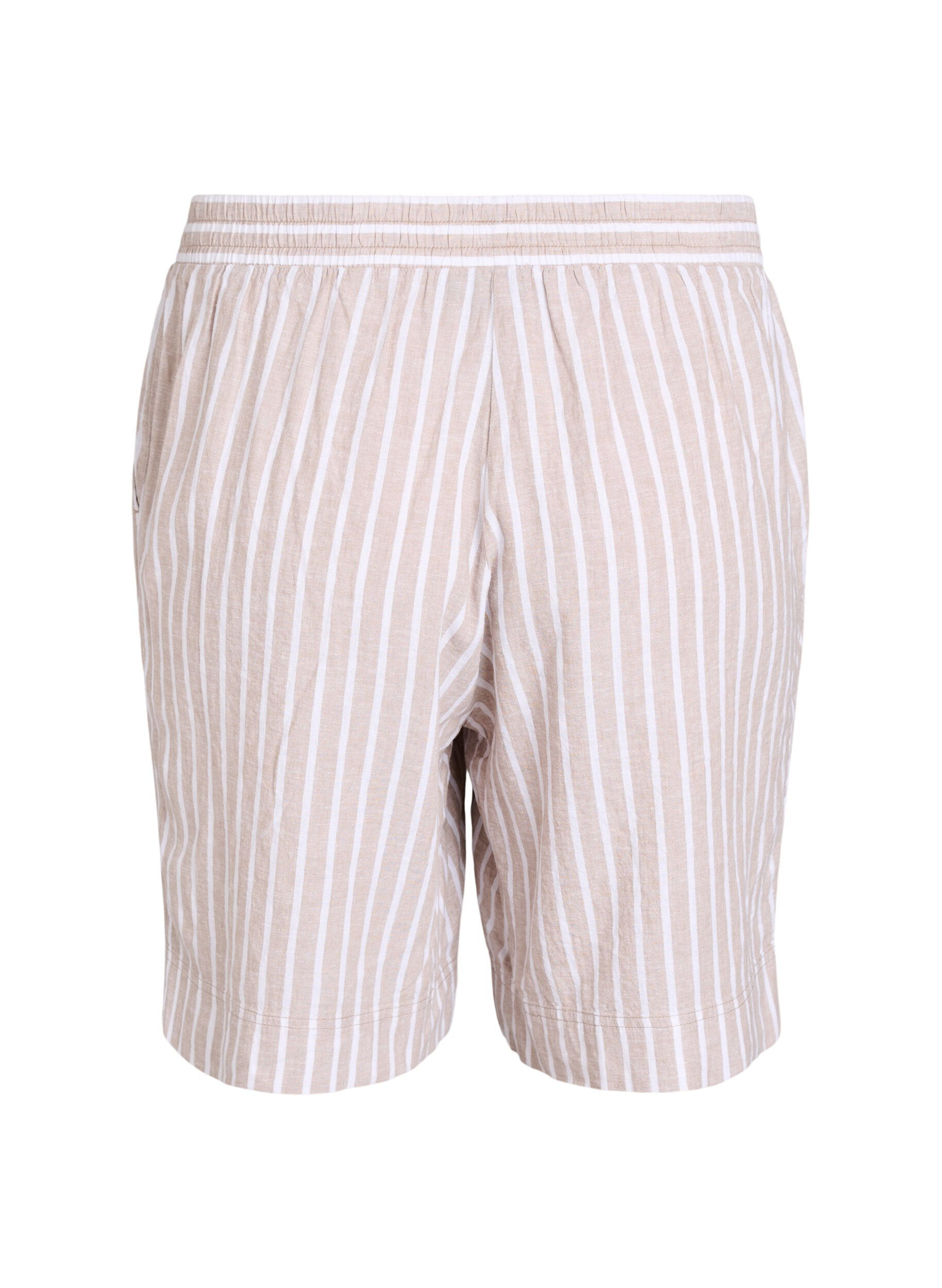 Zizzi Stribede shorts i h&oslash;r og viskose, Beige, Packshot image number 1