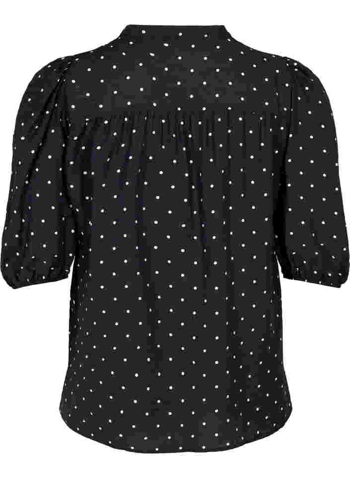 Prikket bluse med 3/4 ærmer i viskosekvalitet, Black Dot, Packshot image number 1