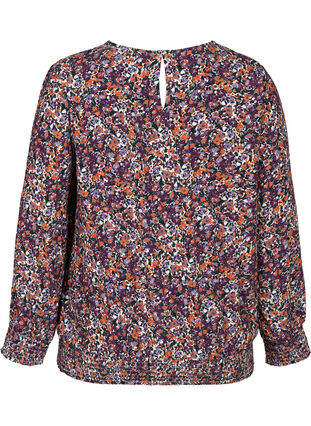 Viskose bluse med smock og blomsterprint, Purple FLower AOP, Packshot image number 1