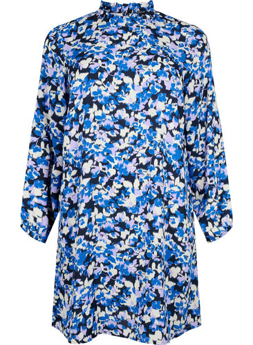 FLASH - Langærmet kjole med blomsterprint, Blue Purple Flower, Packshot image number 0