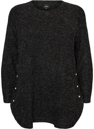 Lang strikbluse med kugleknapper, Gr&aring;