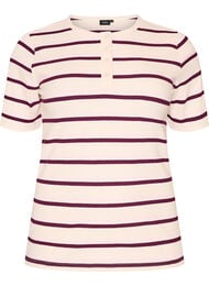 Rib T-shirt med striber og knapdetalje, Lilla