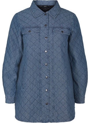 Mønstret jakke med knapper og lommer, Blue denim, Packshot image number 0