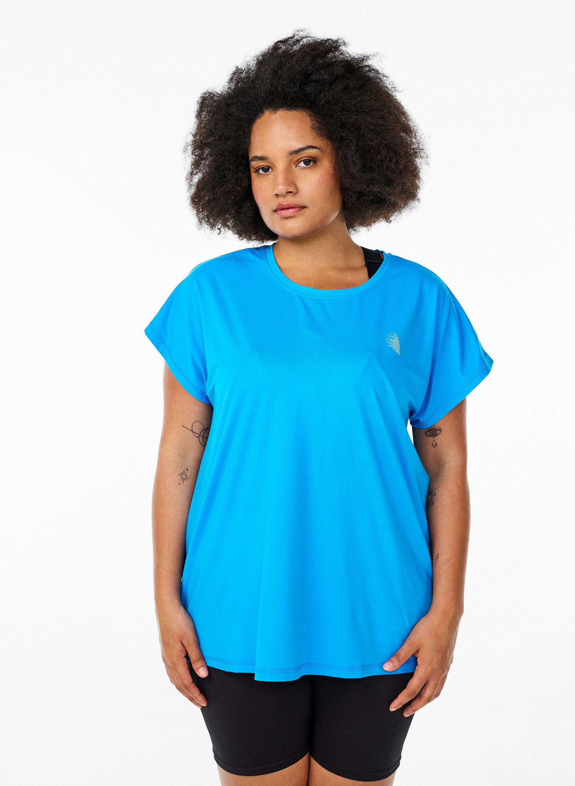 Ensfarvet tr&aelig;nings t-shirt, Bl&aring;, Model