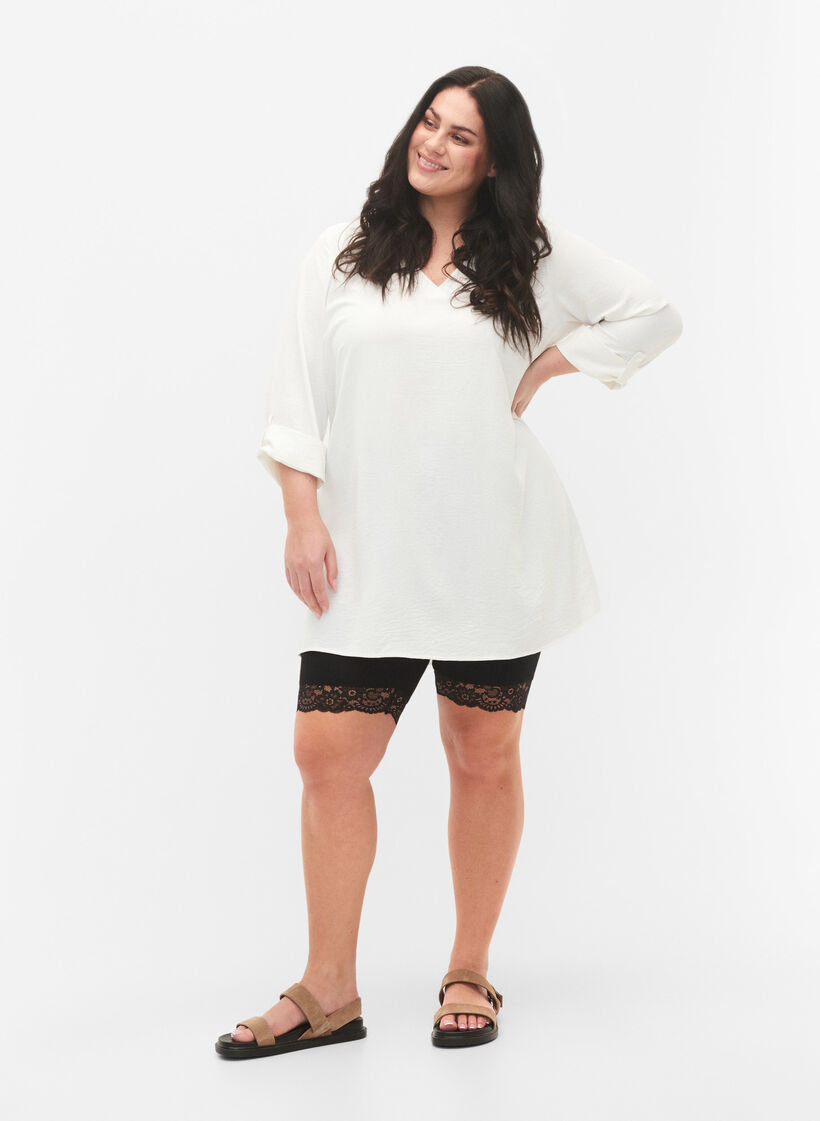 Cykelshorts med blondekant, Sort, Model image number 1