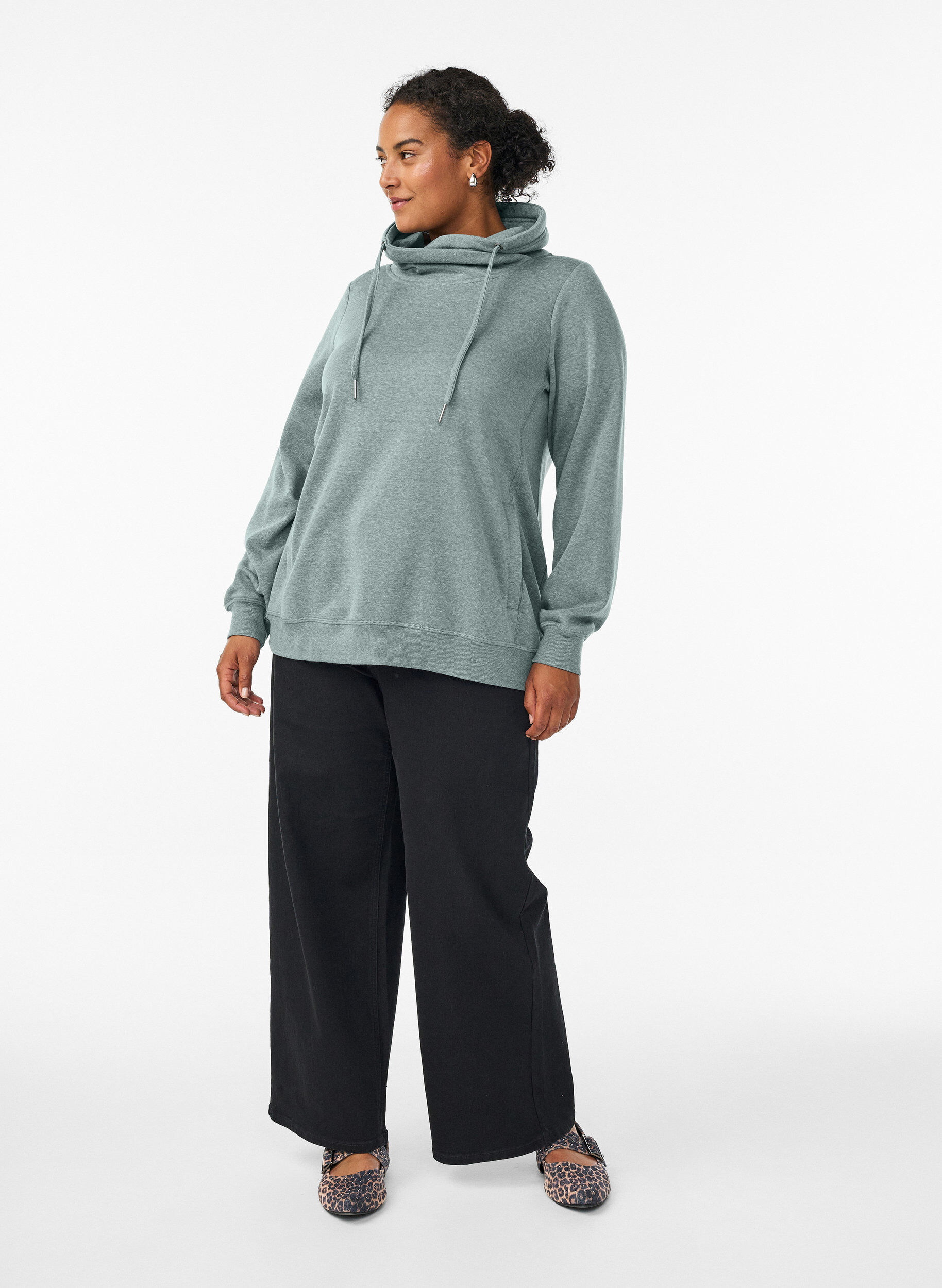 ZizziSweatshirt med h&oslash;j krave og lommer, Gr&oslash;n, Model image number 1