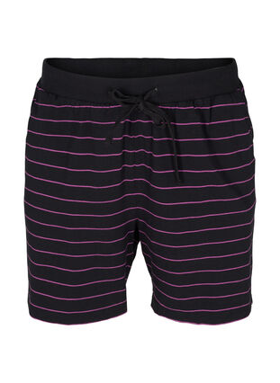Løse bomulds shorts med striber, Black w. Purple, Packshot image number 0