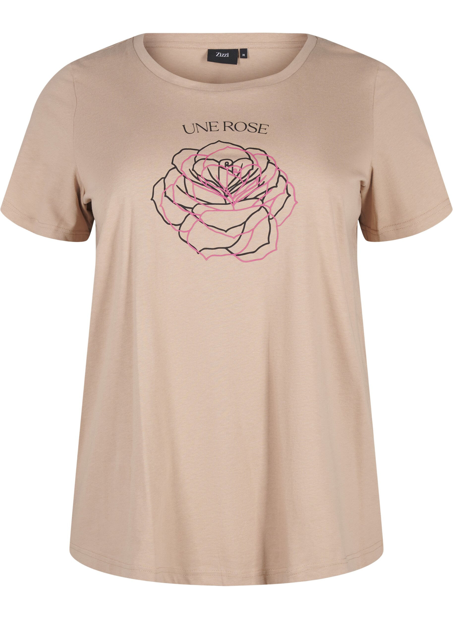 Zizzi Bomulds t-shirt med print, S. Mink w. Flower, Packshot image number 0