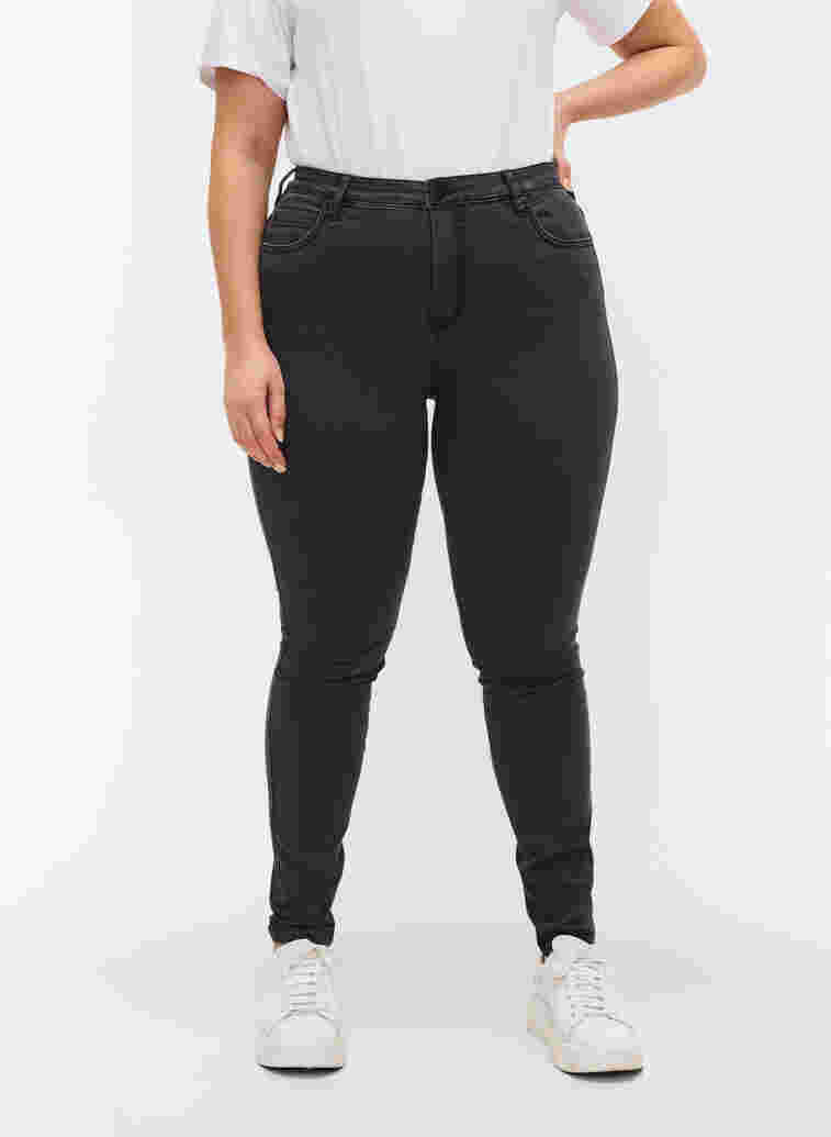 Højtaljede super slim Amy jeans, Grey Denim, Model image number 3