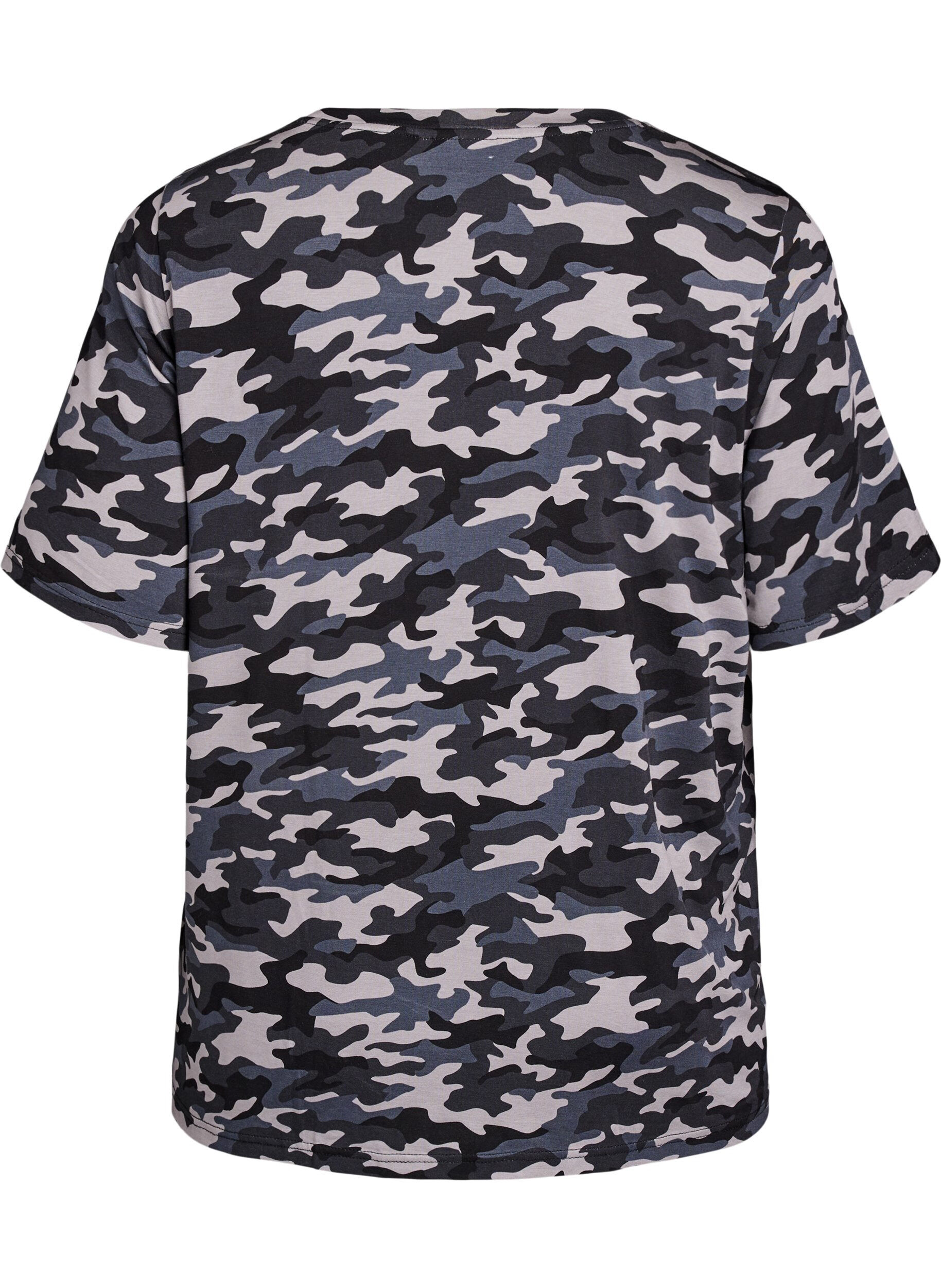 ZizziT-shirt med TENCEL&trade; Lyocell og armyprint, Gr&aring;, Packshot image number 1