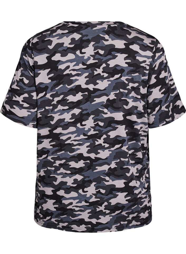 T-shirt med TENCEL&trade; Lyocell og armyprint, Gr&aring;, Packshot image number 1