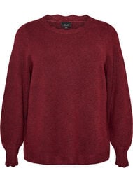 Strikbluse med b&oslash;lgekanter, R&oslash;d