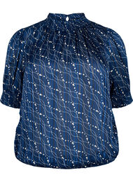 Kortærmet smockbluse med print, Dress Bl. Swirl AOP