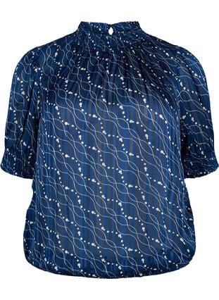 Kortærmet smockbluse med print , Dress Bl. Swirl AOP, Packshot image number 0