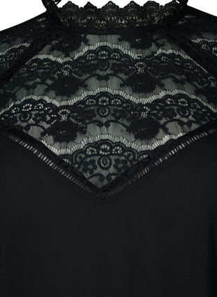 Langærmet kjole med blonder, Black, Packshot image number 2