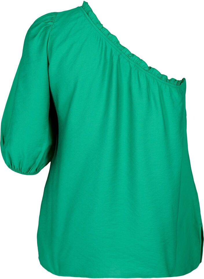 One-shoulder bluse i viskose, Grøn, Packshot image number 1