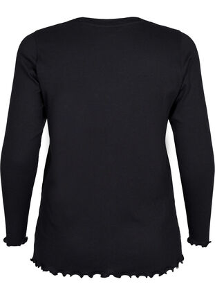 Bluse i rib med lange ærmer og v-hals, Black, Packshot image number 1