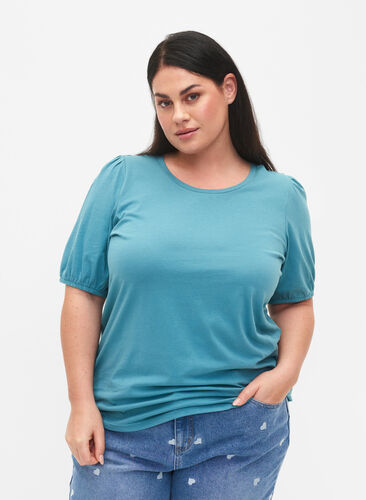 Bomulds t-shirt med 2/4 ærmer, Brittany Blue, Model image number 0