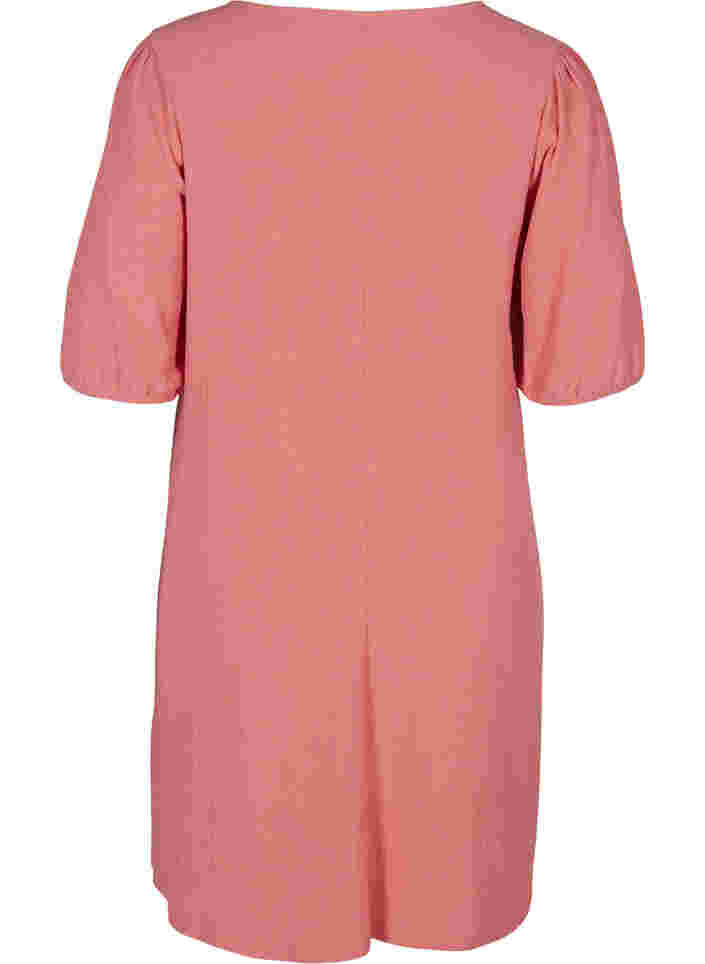 Kjole med pufærmer og v-hals, Tea Rose , Packshot image number 1