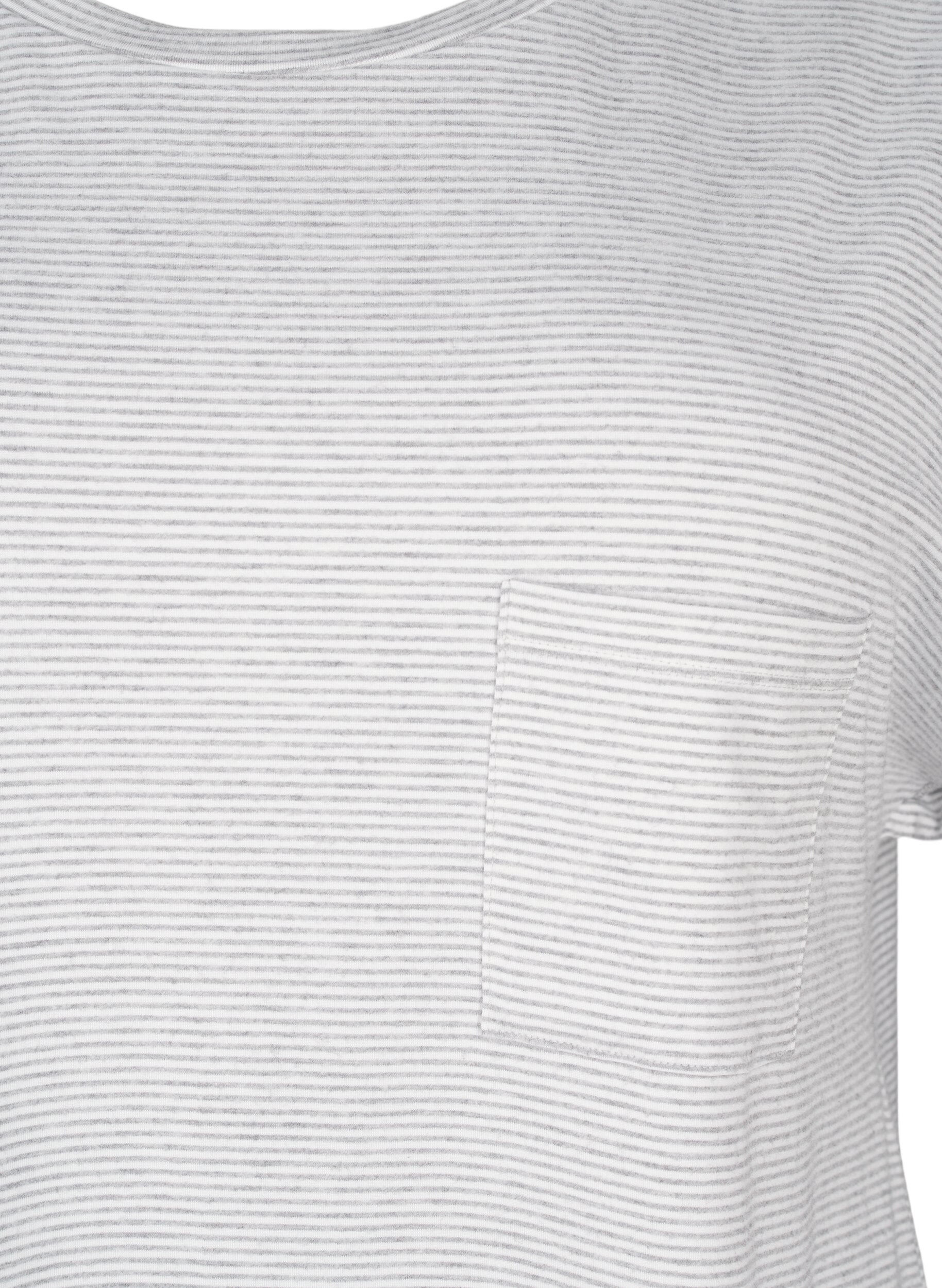 Zizzi Stribet natbluse med korte &aelig;rmer, Gr&aring;, Packshot image number 2