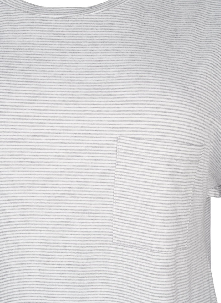 Stribet natbluse med korte ærmer, Grå, Packshot image number 2