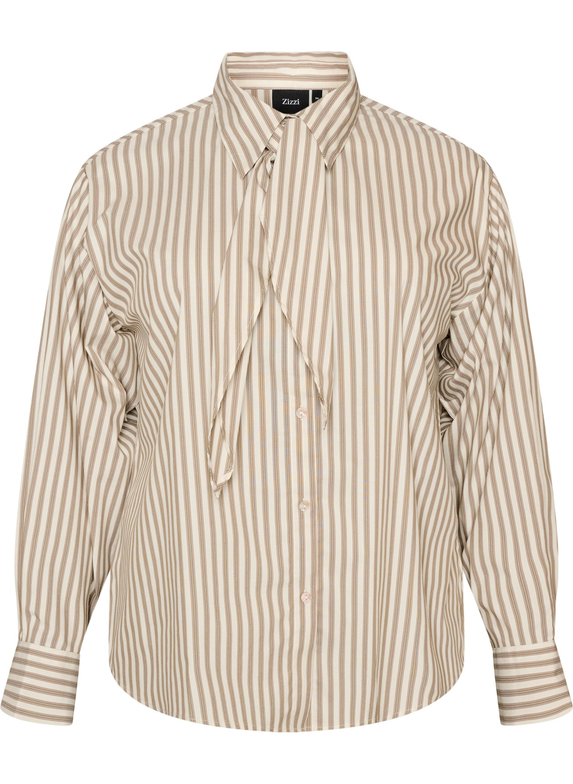 ZizziStribet skjorte med aftageligt bindeb&aring;nd, Beige, Packshot image number 0