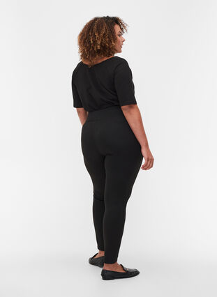 Ensfarvede leggings med lynlåsdetaljer, Black, Model image number 1