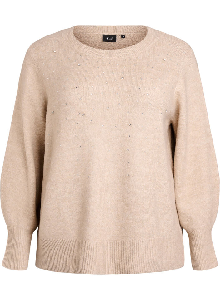 Strikbluse med rhinsten, Beige, Packshot image number 0