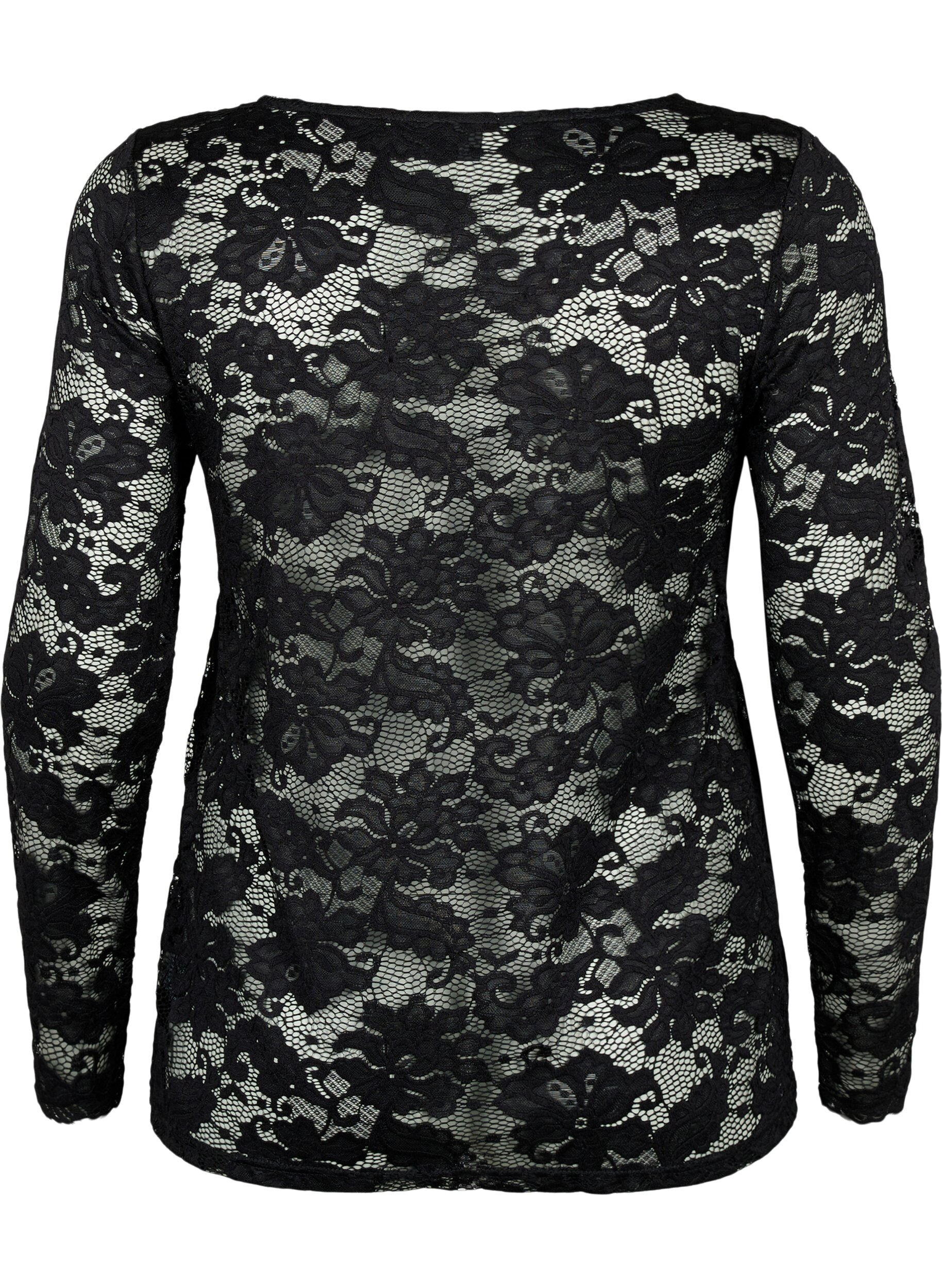 Zizzi Lang&aelig;rmet blondebluse med v-hals, Black, Packshot image number 1