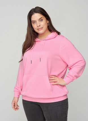 Sweatshirt med hætte og lomme, Prism Pink, Model image number 0