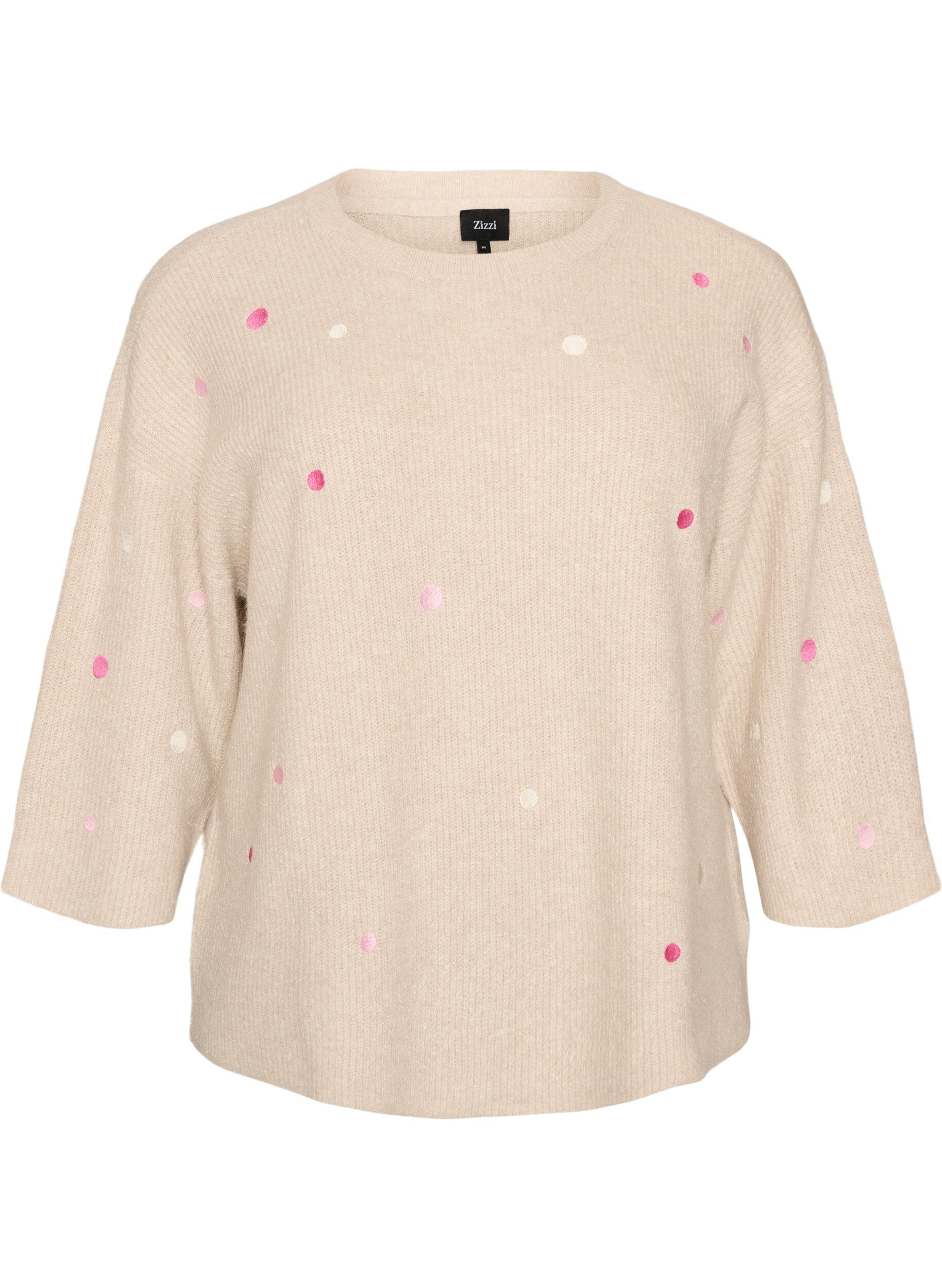 ZizziStrikbluse med sm&aring; broderede motiver, Beige, Packshot image number 0