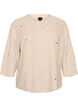 Strikbluse med sm&aring; broderede motiver, Beige, Packshot image number 0
