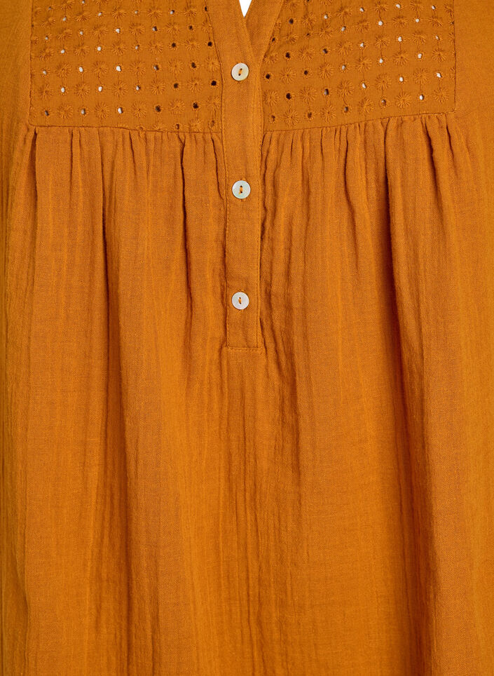 Tunika i bomuldsmusselin med broderi anglaise, Orange, Packshot image number 2