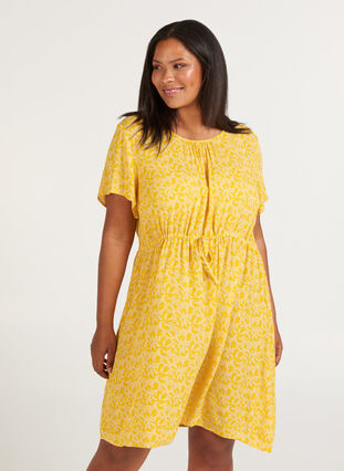 Kjole med korte ærmer, Yellow Branch, Model image number 0