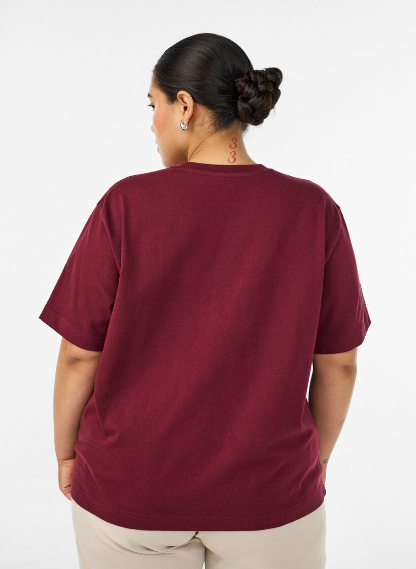 Boxy T-shirt i bomuld, R&oslash;d, Model image number 2
