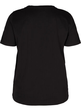 Bomulds t-shirt med tryk på brystet, Black LADIES 98, Packshot image number 1