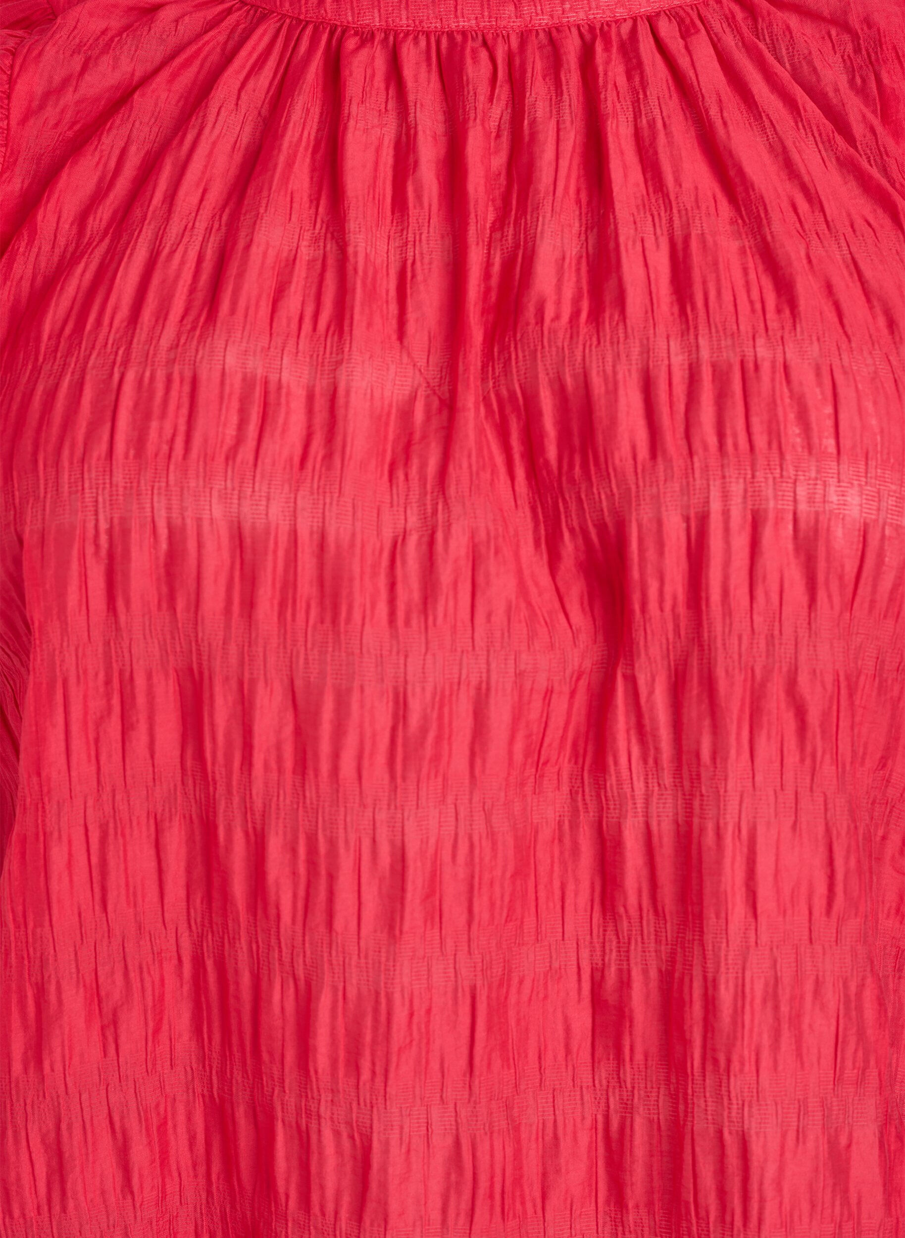 Zizzi&AElig;rmel&oslash;s bluse med struktur og fl&aelig;ser, R&oslash;d, Packshot image number 2