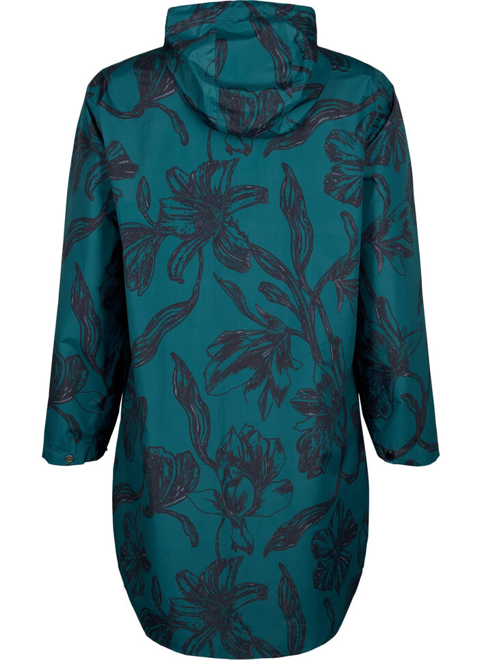 Regnjakke med print, Deep Teal Black, Packshot image number 1
